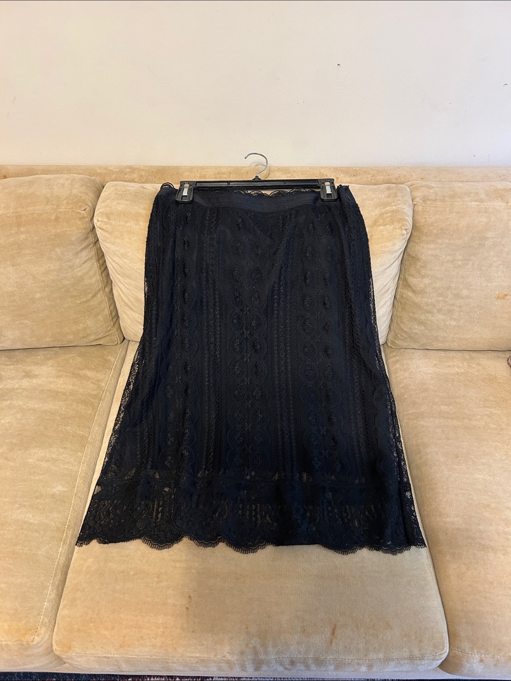 ANTONIO MELANI Black Lace A-Line Midi Skirt